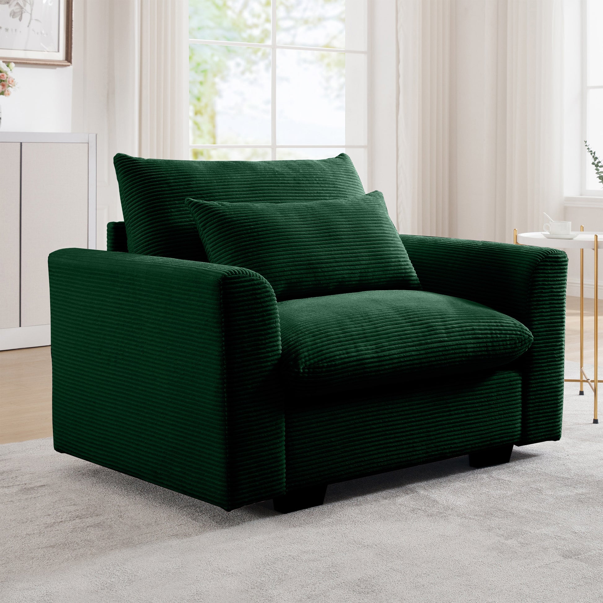 Green Corduroy Deep Seat Single Sofa Accent Chair,Deep Seat Couch With Waist Pillow For Living Room Apartment Office Green Corduroy 1 Seat
