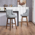 Coolmore Bar Stools Set Of 2 Counter Height Chairs With Footrest For Kitchen, Dining Room And 360 Degree Solid Wood Legs Swivel Bar Stools Set Of 2 Gary Linen Gray Foam Linen