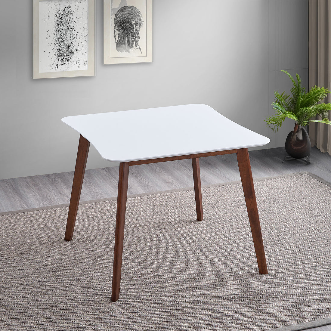 Benton Modern White Top Dining Table Brown,Walnut Brown,White Seats 4 White Dining Room Square Mdf,Solid Wood