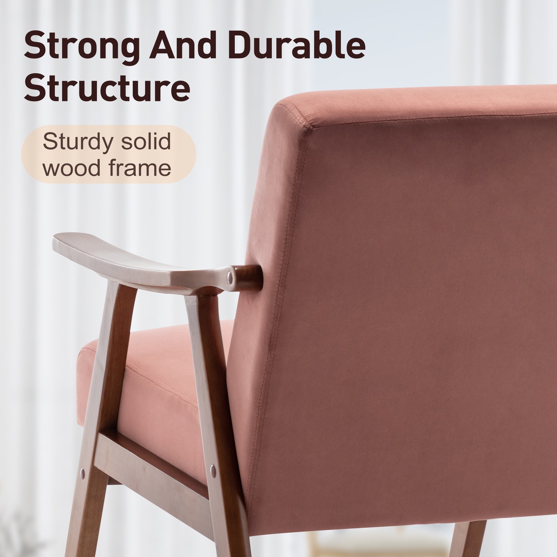 Mid Century Modern Chair, Living Room Chair With Solid Wood Frame, Accent Chair Extra Thick Backrest, Wingback Chair For Bedroom, Reading Room, Living Room, Lounge Chair Indoor Pink Primary Living Space Mid Century Modern Foam Velvet