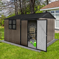 Metal Garden Sheds 10Ftx8Ft Outdoor Brown Black With Window Brown Metal