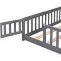 Twin Size Floor Bed With Door,Solid Wood Platform Bed Frame With Fence,Suitable For Children,Pine Wood,Gray Twin Gray Wood