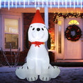 Homcom 6Ft Christmas Inflatables Outdoor Decorations Puppy Dog Wearing A Santa Hat, Blow Up Yard Christmas Decor With Led Lights Display White Fabric