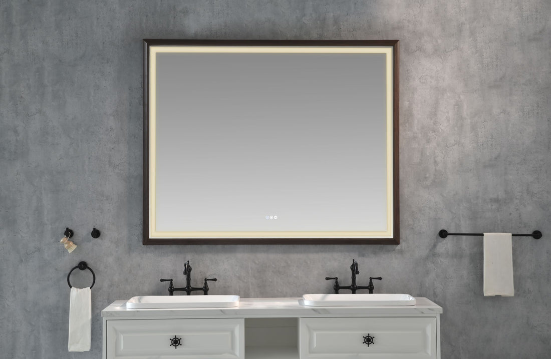 Bathroom Led Mirror Is Multi Functional And Each Function Is Controlled By A Smart Touch Button. Brown Aluminium