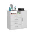 4 Drawer Dresser, One Open Shelf, Superior Top, Single Door Cabinet, White White Solid Wood Mdf Engineered Wood