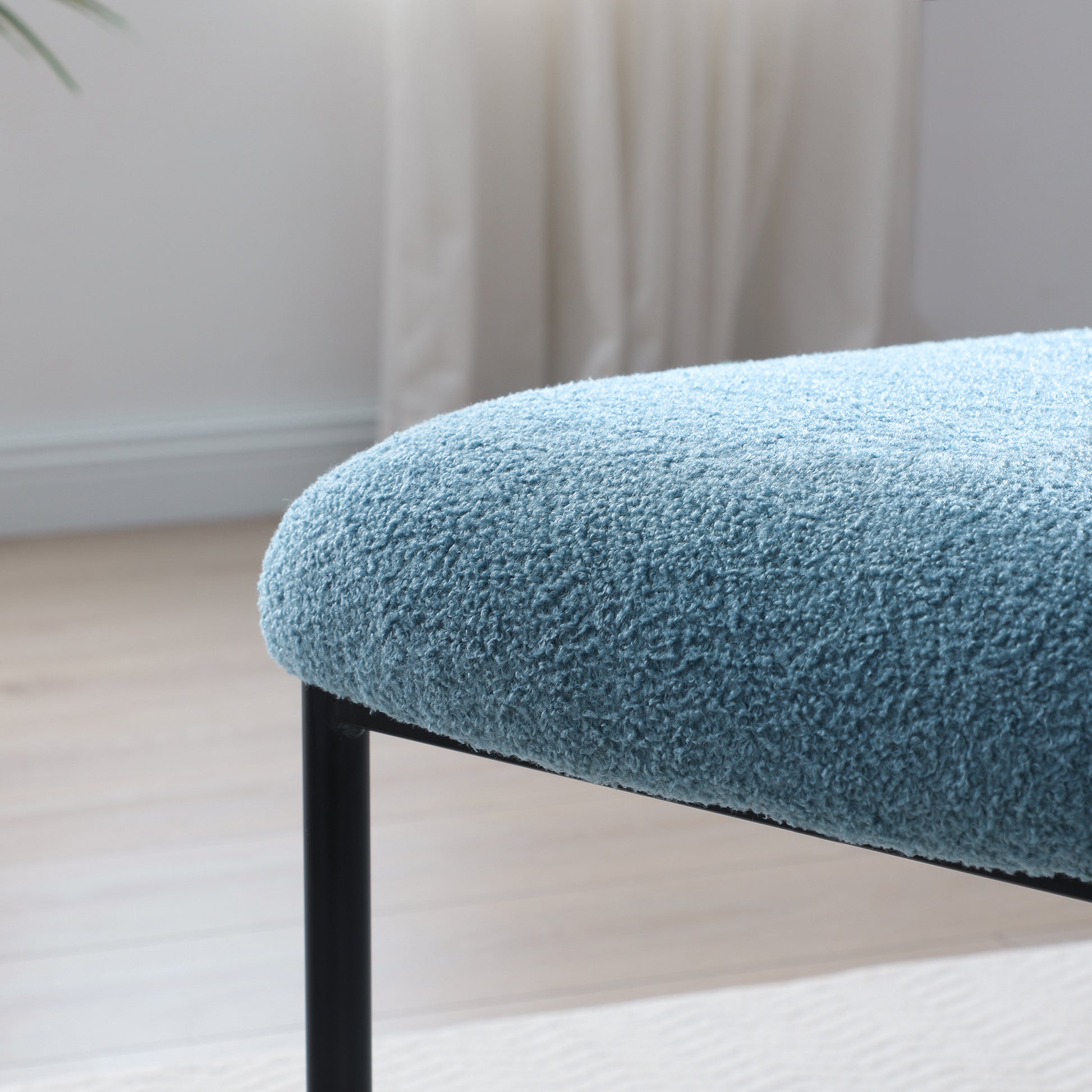 Dining Chairs Set Of 2,Round Upholstered Sherpa Fabric Dining Room Chairs With Curved Backrest,Mid Century Modern Accent Chairs With Black Metal Adjustable Legs For Dining Room,Living Room,Kitchen Light Blue Foam Polyester