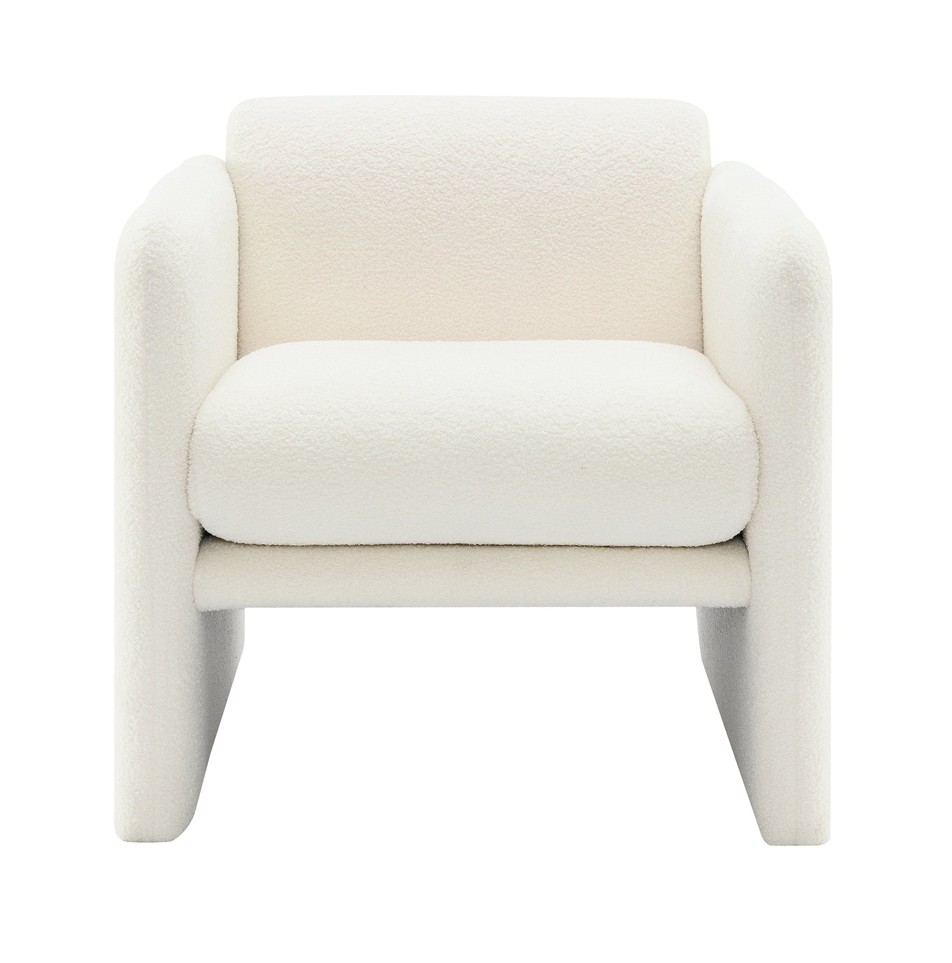 Arm Chair With Waved Arms, Metal Decoration On Both Side Arms, Accent Chair For Primary Living Space, Living Room, Bedroom,Teddy Fabric, White White Primary Living Space Modern Foam Plywood
