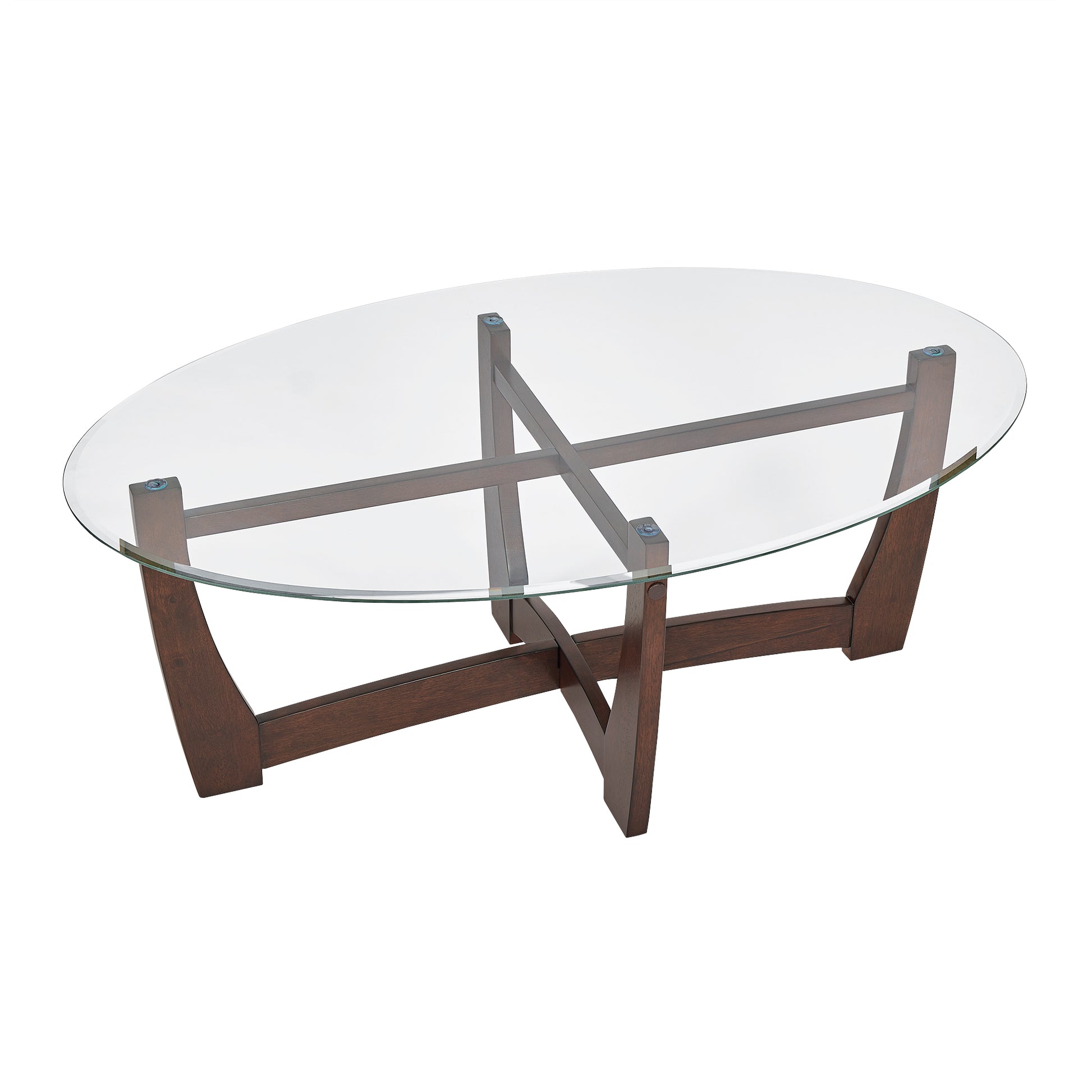 48 Inch Oval Glass Coffee Table, Cherry Round Coffee Table Center Table With Glass Top, Small Coffee Table For Living Room, Office And Apartment Cherry Solid Wood Mdf