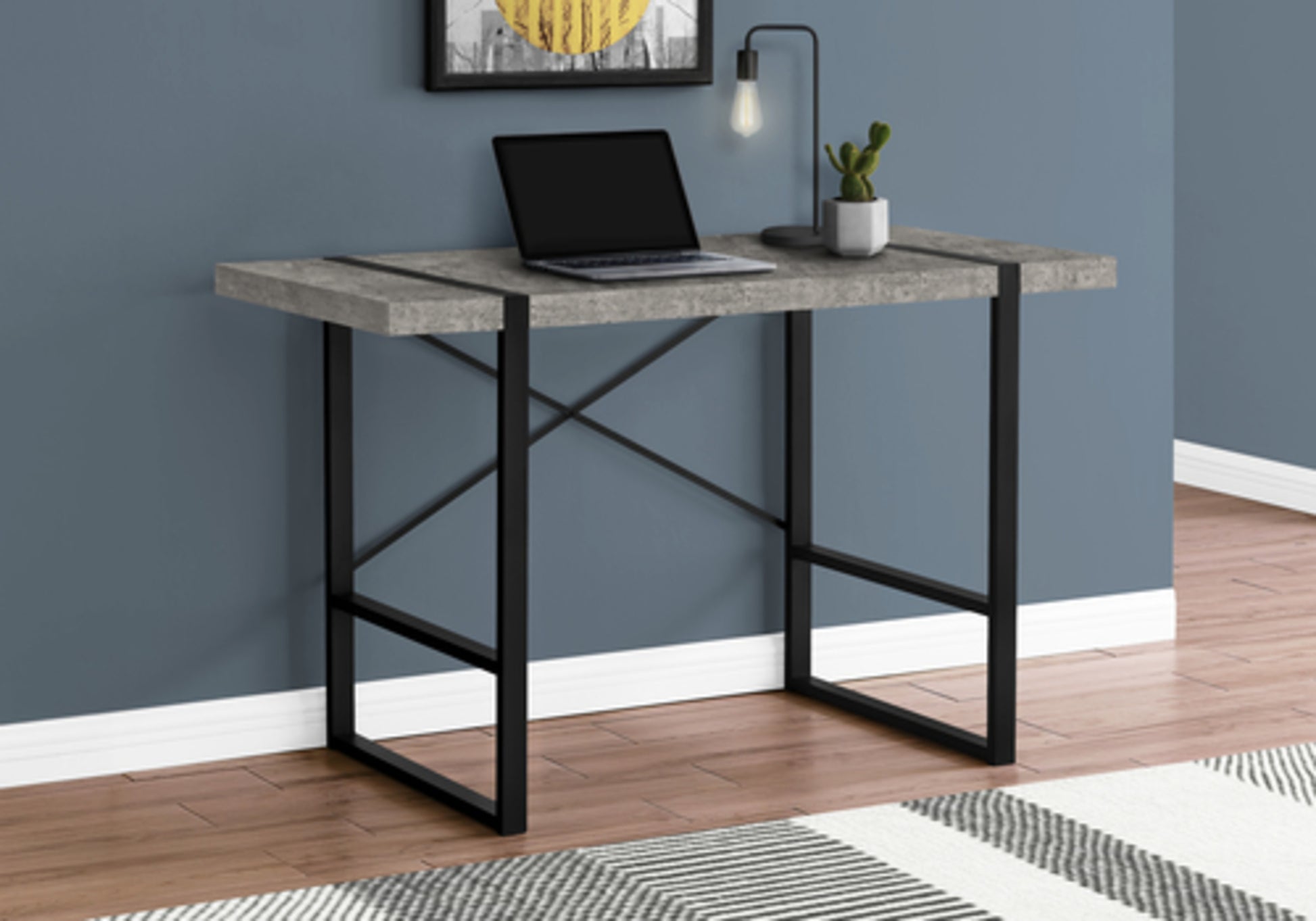 Computer Desk, Home Office, Laptop, 48"L, Work, Grey Laminate, Black Metal, Contemporary, Modern Grey Particle Board