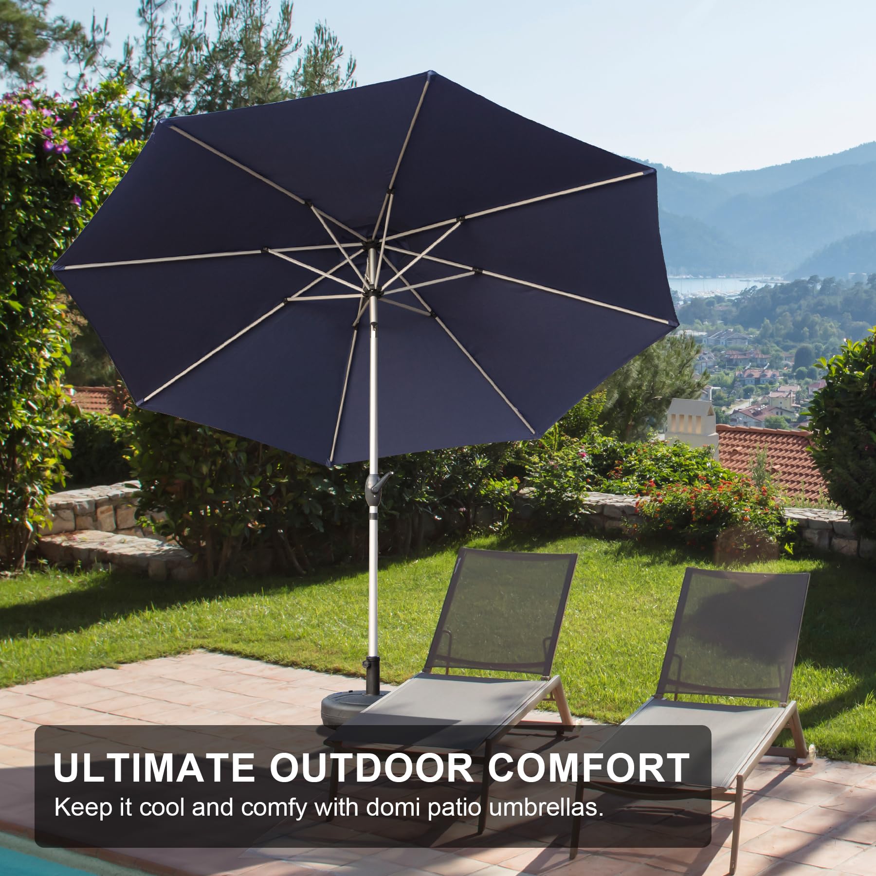 9 ft patio outdoor umbrella market garden umbrella 9Ft Patio Umbrella, Outdoor Table Umbrella With Push Button Tilt And Crank, Uv Protection Waterproof Market Sun Umbrella With 8 Sturdy Ribs For Garden