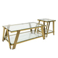 Modern Stainless Steel Coffee Table Set Set Of 2 , Double Layer Clear Tempered Glass Table Top, Coffee Table & End Side Table 2 Pieces Sets For Living Room Home Office, Gold Clear,Gold Modern Open