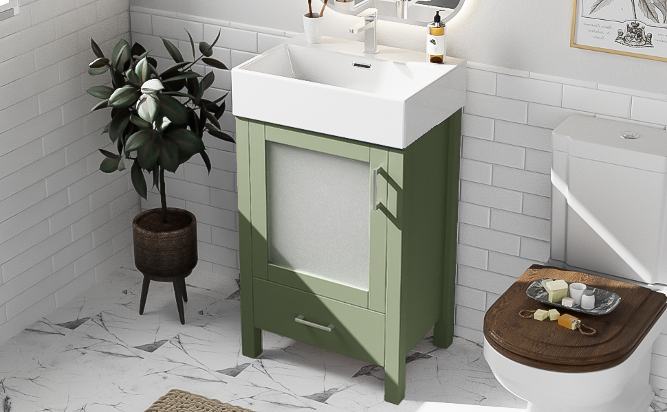 20 Inch Bathroom Vanity With Ceramic Sink Andstorage Ideal For Small Bathrooms Green Bathroom Solid Wood Mdf