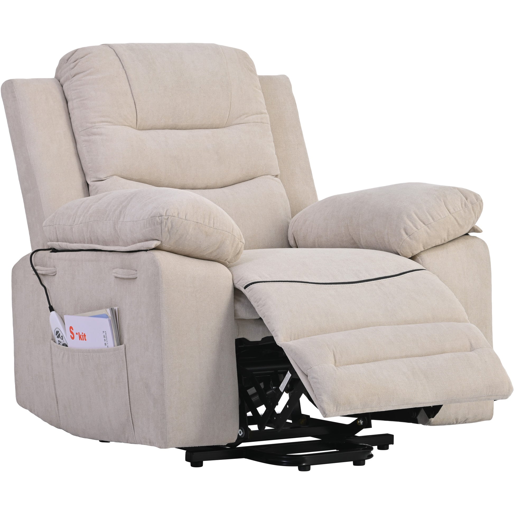 Massage Recliner,Power Lift Chair For Elderly With Adjustable Massage And Heating Function,Recliner Chair With Infinite Position And Side Pocket For Living Room ,Beige Beige Foam Linen