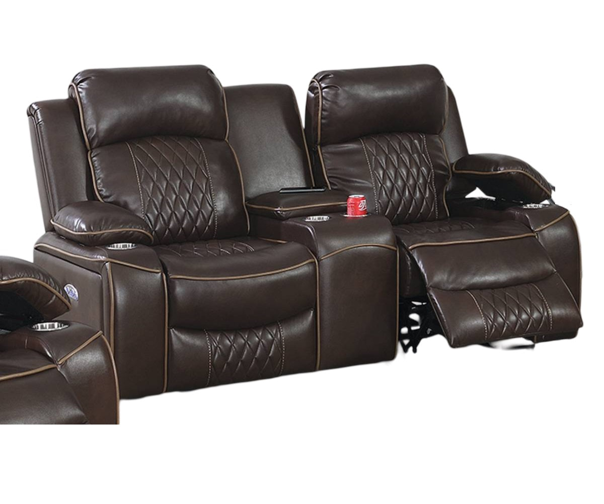 Power Motion Loveseat 1Pc Contemporary Brown Color Gelstorage Arms W Cup Holder Living Room Furniture Brown Faux Leather Primary Living Space Cushion Back Contemporary,Modern Pillow Top Arms Metal & Wood 2 Seat