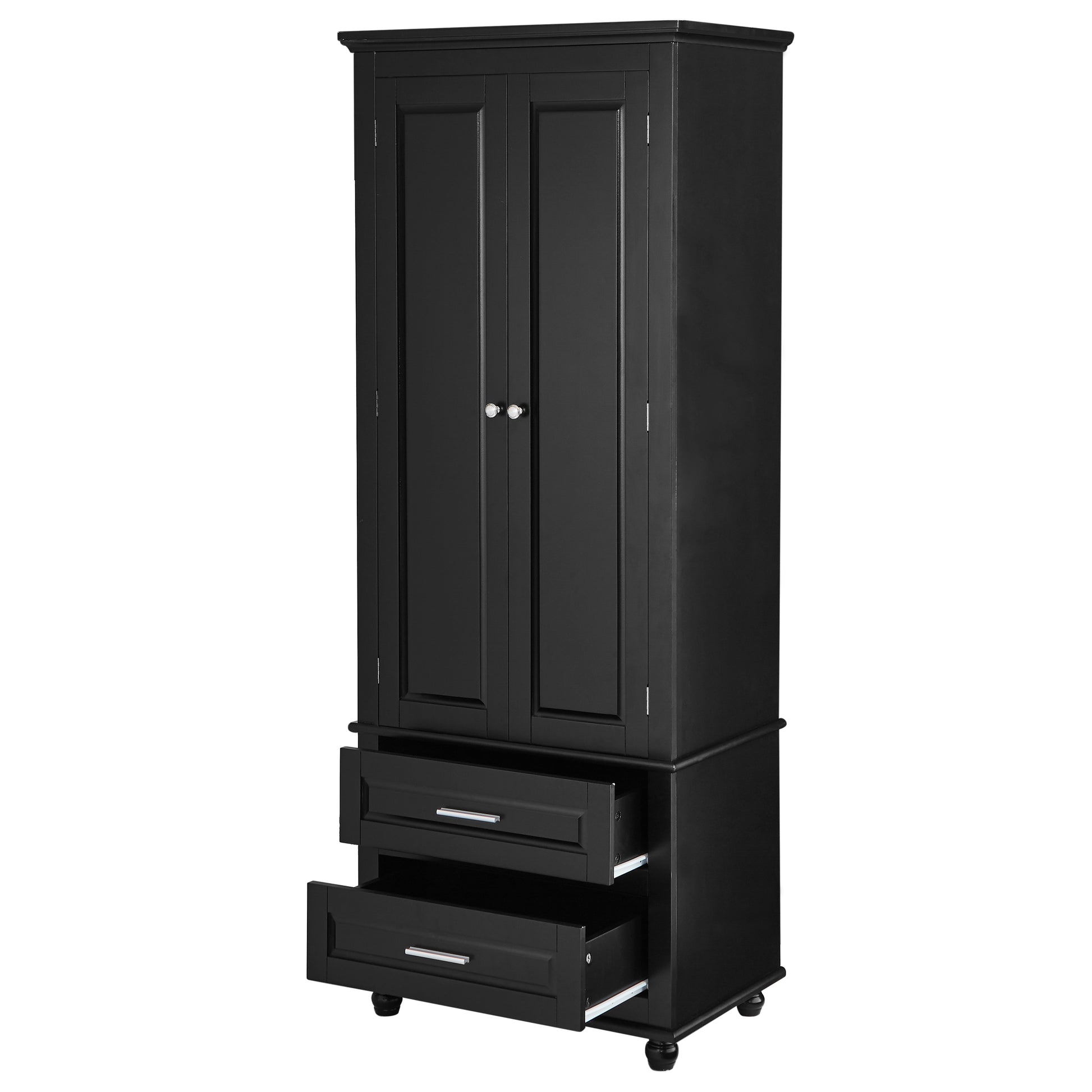 Tall Storage Cabinet With Two Drawers For Bathroom Office, Black Black Mdf