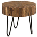 Contemporary 22 In. Round Reclaimed Wood Accent End Table, Iron Hairpin Legs, Living Room Side Table, Brown And Black Black Brown Brown Primary Living Space Contemporary,Industrial Freestanding Round Wood Metal