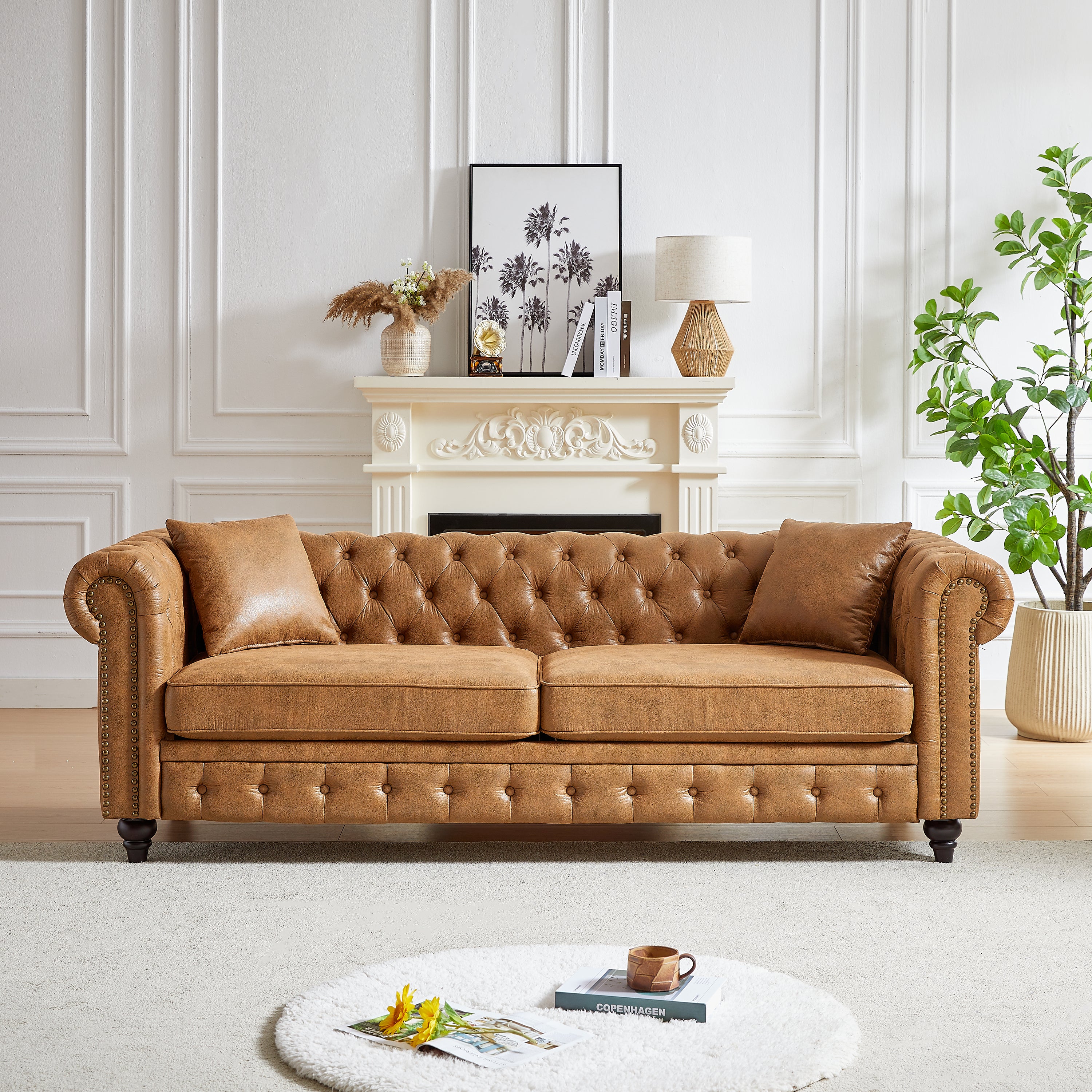 ピース　チェスターフィールド　アメリカ Amazon.com: Modern Chesterfield Sofa Couch, 85.5-inch Tech Fabric