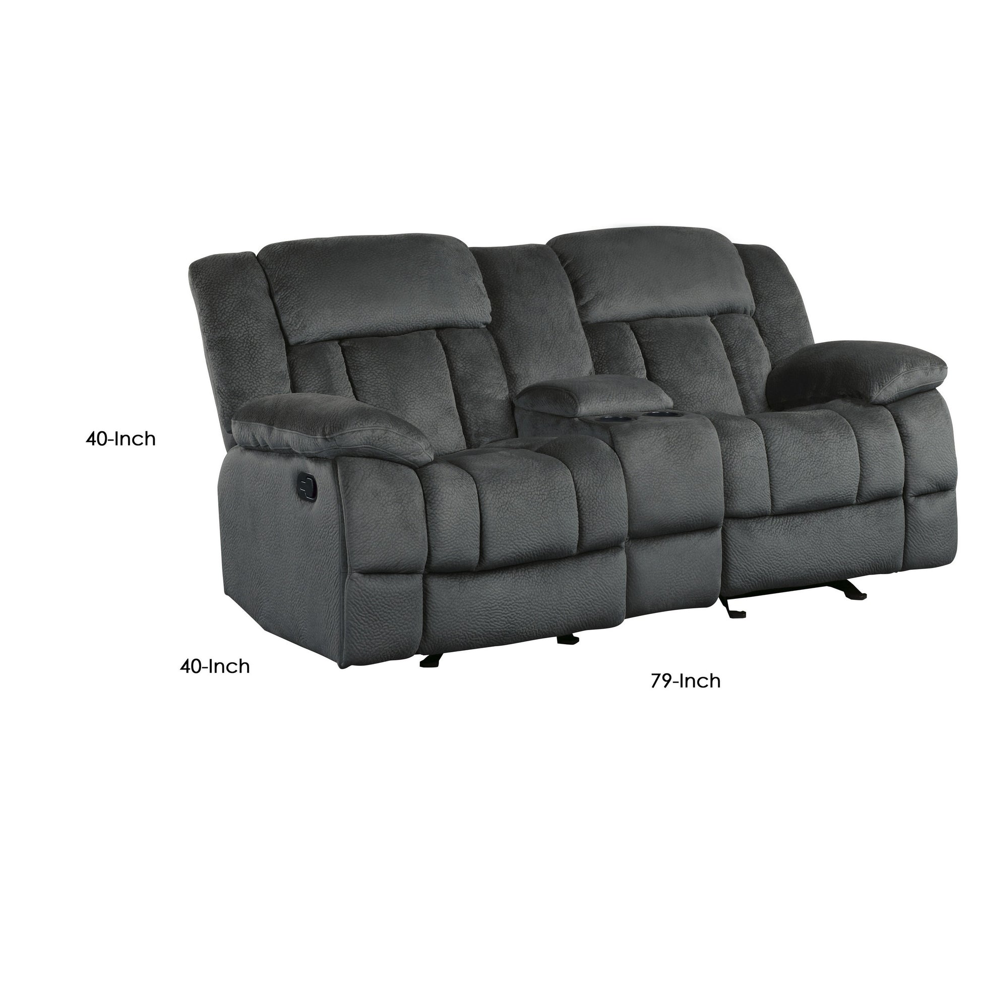 Microfiber Textured Fabric Glider Reclining Loveseat, Charcoal Black Black Microfiber