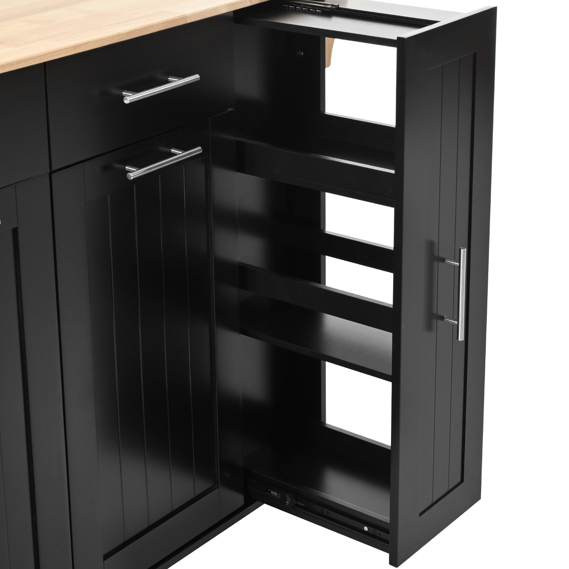 K&K Kitchen Island With Drop Leaf, Kitchen Storage Cart With 3 Tier Pull Out Cabinet Organizer, Internal Storage Rack, Rolling Kitchen Cart On Wheels With Towel Rack, 2 Drawers, For Kitchen, Black Black Brown Kitchen Classic,Farmhouse,Luxury,Modern