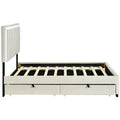 Full Size Velvet Storage Platform Bed, With 2 Big Drawers, T Size Trundle And Led Light, Beige Beige Velvet