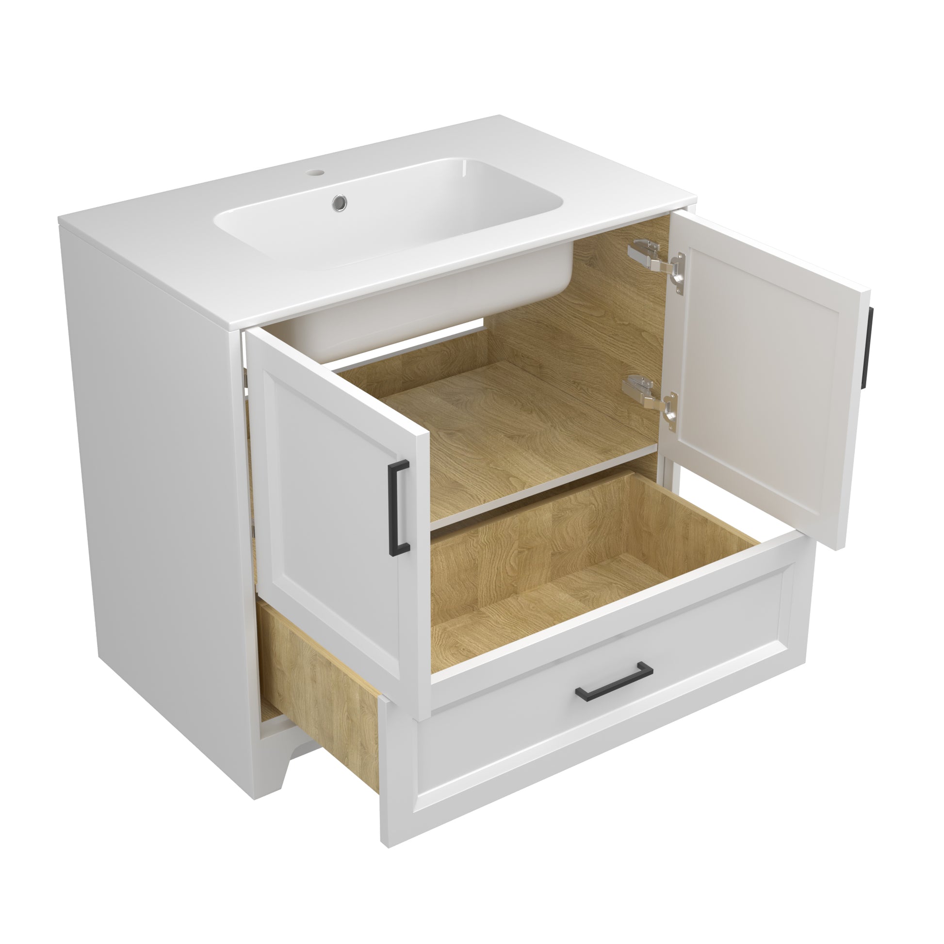 Solid Wood 36 Inch Bathroom Vanity With Single Sink Combo, Modern Vanity Cabinet With 2 Soft Closing Doors & 1 Full Extension Dovetail Drawer White 1 White 2 1 36 To 47 In 32 To 35 In Soft Close Doors Bathroom Freestanding Luxury,Modern 20 25 Inches