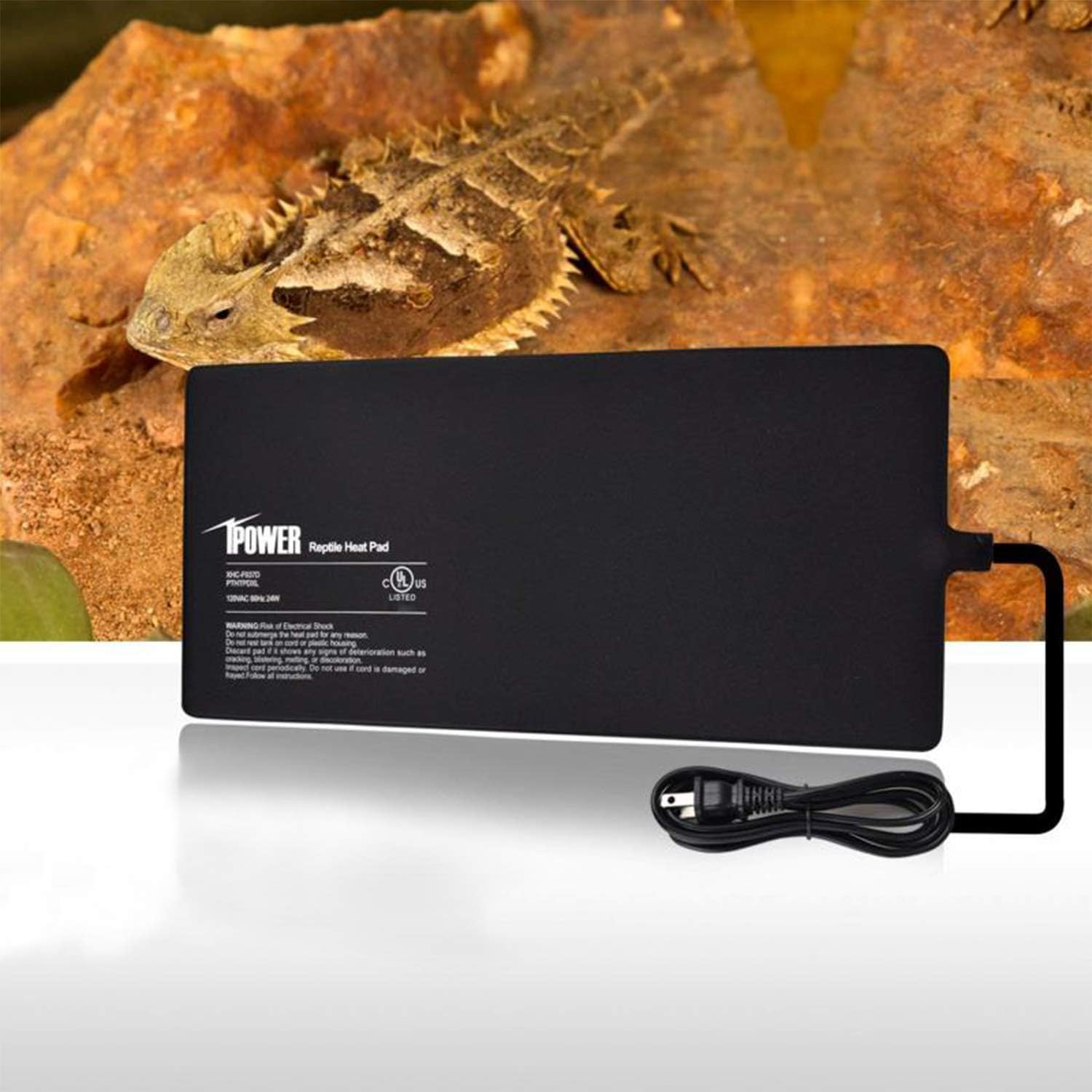 Reptile Heat Pad 8X12 Inch 16W Under Tank Terrarium Warmer Heating Mat For Turtle, Lizard, Frog, Snake, Reptile, And Other Small Animals Black Pvc