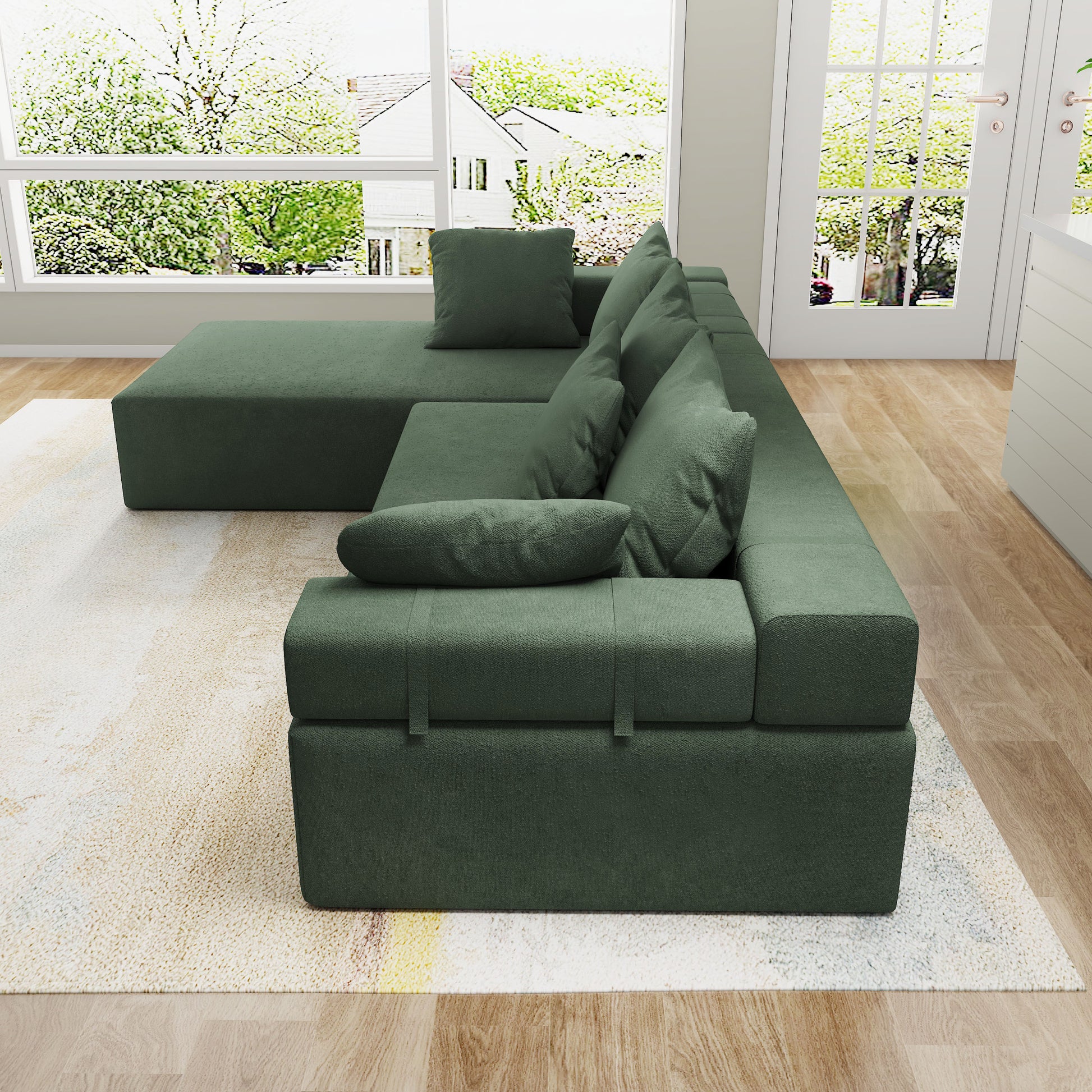 Modern Upholstered Sectional Sofa Couch Set,Modular 108" L Shaped Sectional Living Room Sofa Set With 6 Pillows,Free Combination Sofa Couch For Living Room,Bedroom Left Chaise Green Foam Chenille 3 Seat