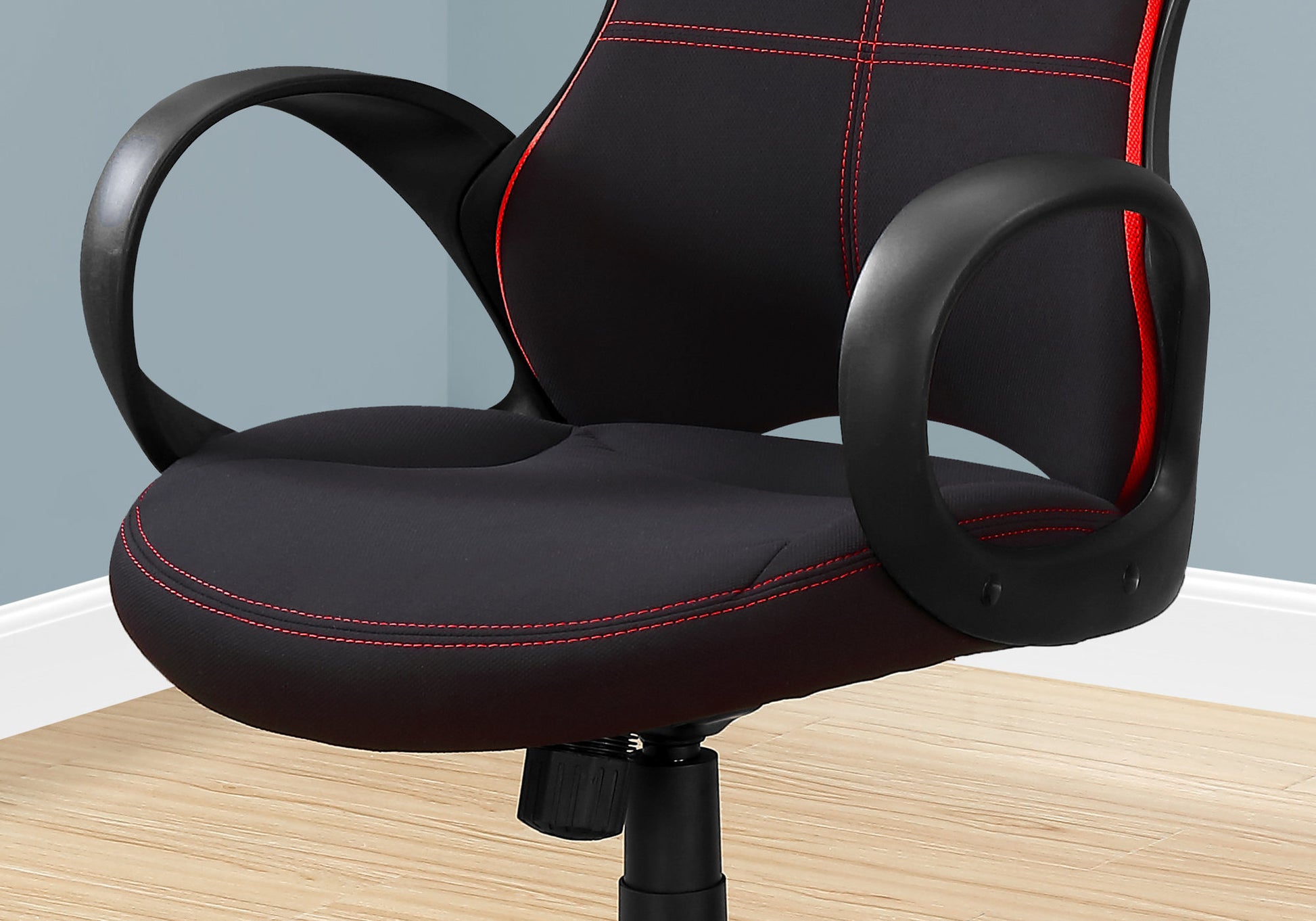 Office Chair, Gaming, Adjustable Height, Swivel, Ergonomic, Armrests, Computer Desk, Work, Black And Red Fabric, Black Metal, Contemporary, Modern Black Foam Polyester