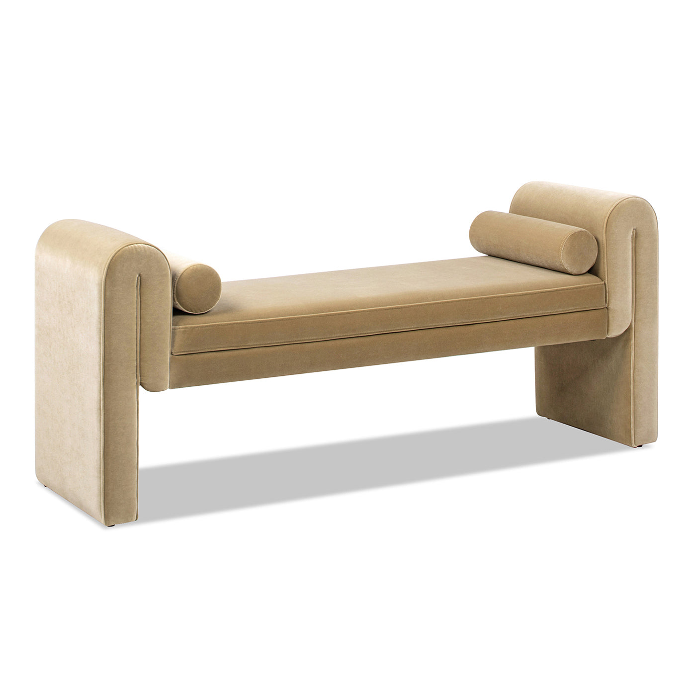 Mason 60.5" Arched Arm Bench With Bolster Pillows, Camel Brown Beige Performance Velvet Beige Foam Velvet