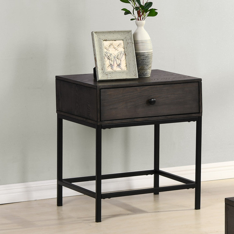 Ava 20" Espresso Mdf End Table With Charging Ports And Metal Base Espresso Mdf