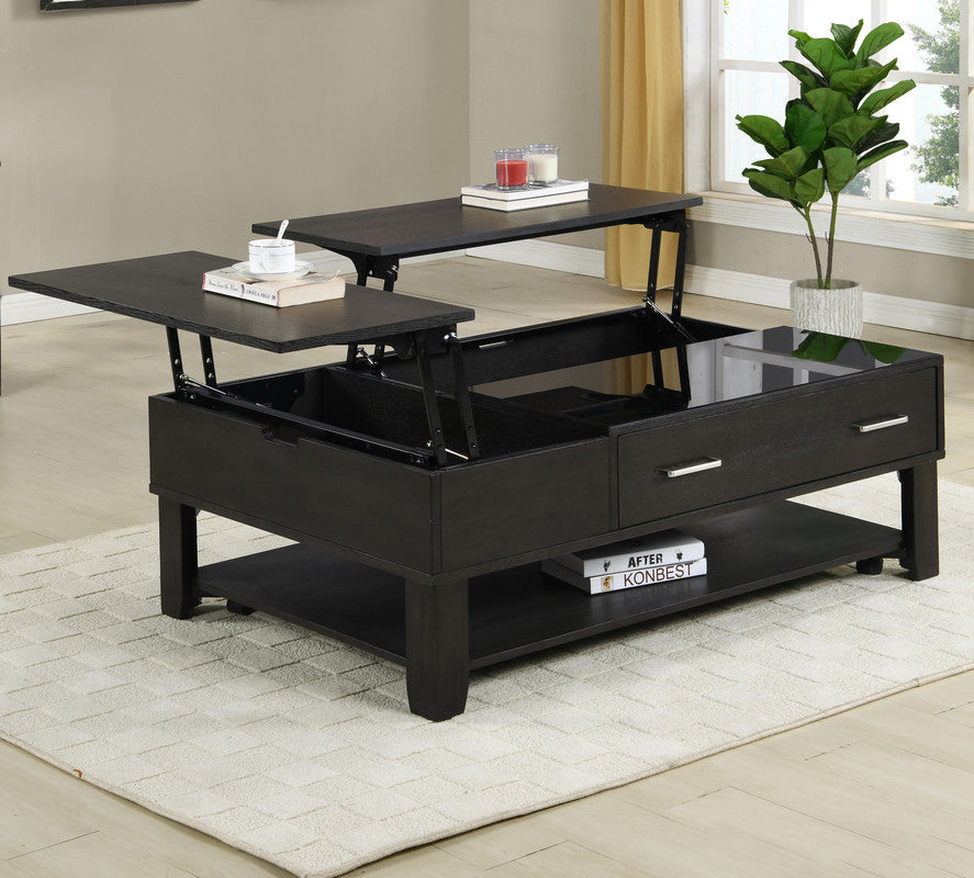 Bruno 48" Ash Gray Wooden Lift Top Coffee Table With Tempered Glass Top And Drawer Gray Wood