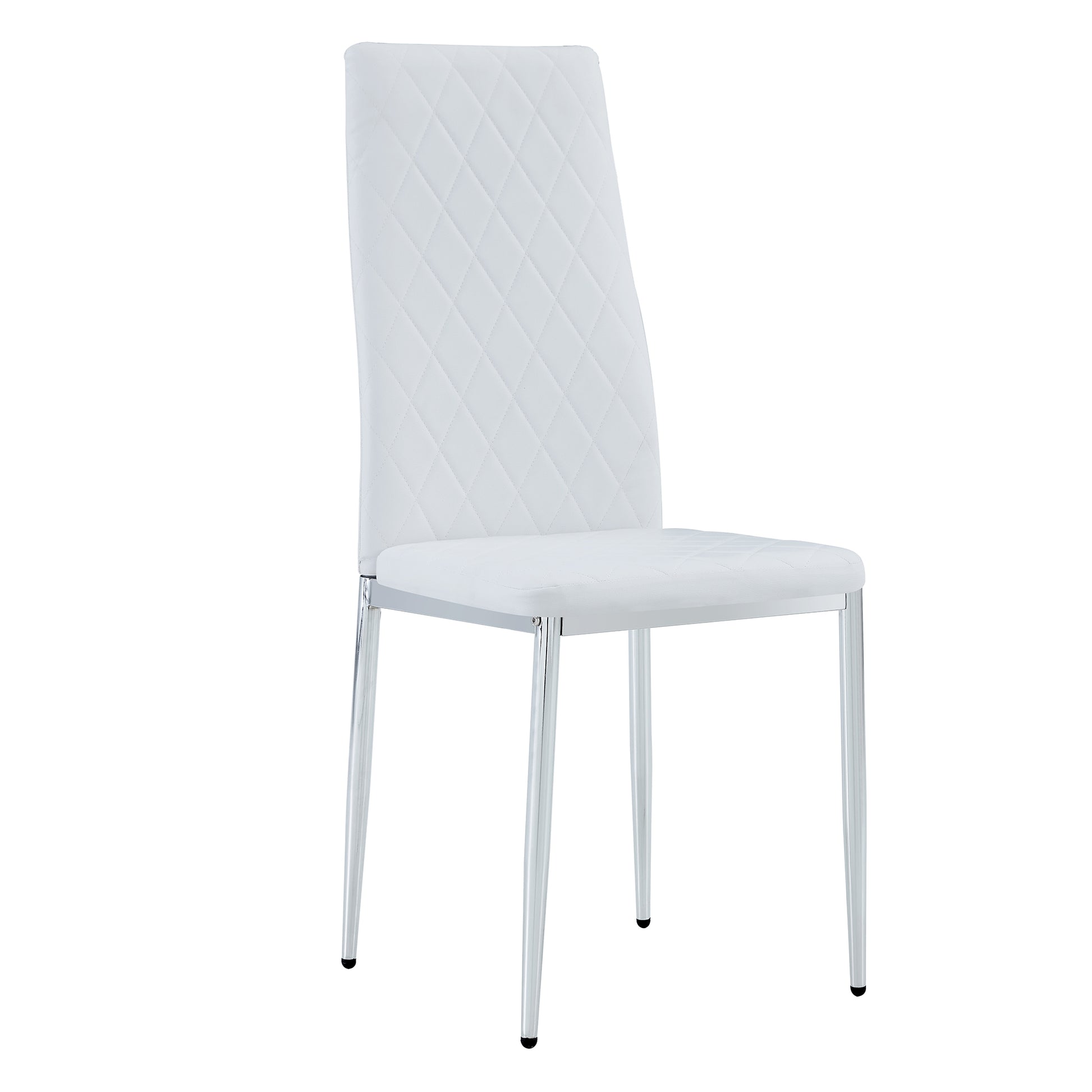 Grid Armless High Backrest Dining Chair, 4 Piece Set Of Silver Metal Legs White Chair, Office Chair. Suitable For Restaurants, Living Rooms, Kitchens, And Offices.W115162607 0924 White Pu