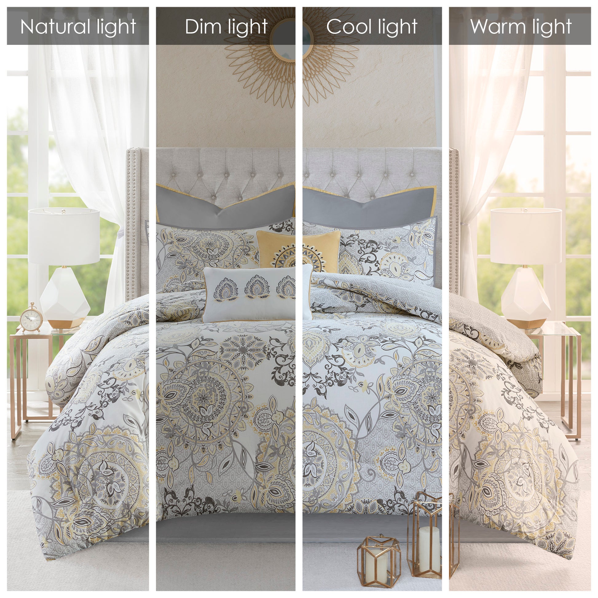 8 Piece Cotton Floral Printed Reversible Comforter Set Yellow Queen Queen Yellow Cotton