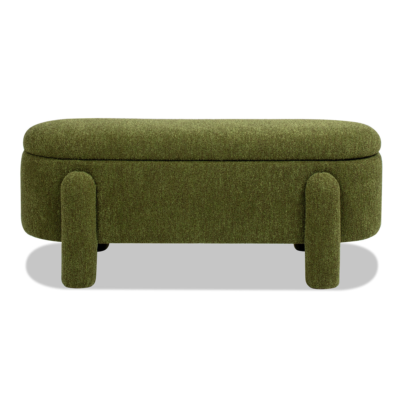 Hugo 49" Oval Fully Upholstered Storage Bench, Moss Green Boucle Green Foam Boucle