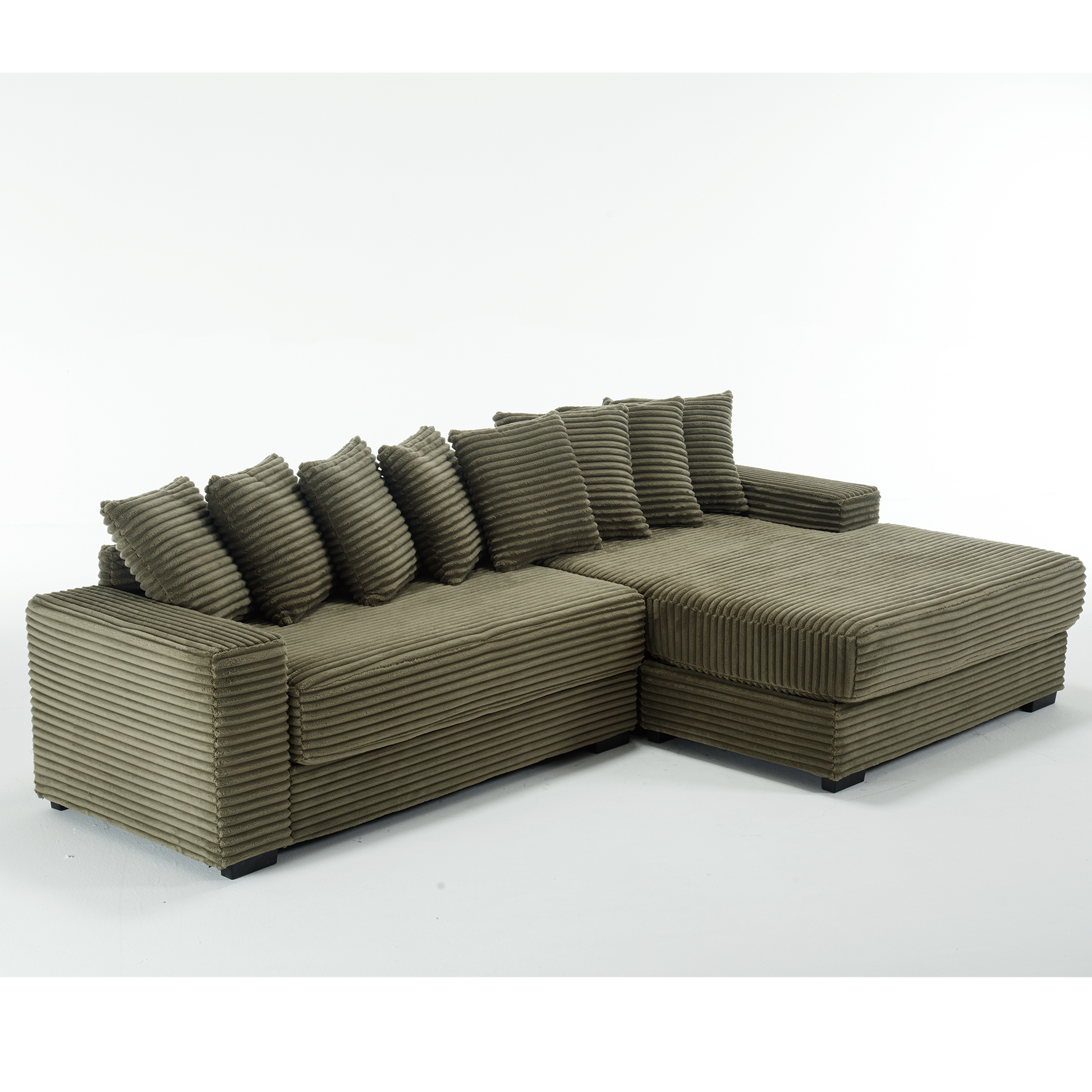 Arrived Oversized Two Piece Couches, L Shaped Sofa, Corduroy, Right Chaise Daybed,With Armrests,Eight Throw Pillows,Corner Sofa,Easy To Assemble, Green Green Polyester Wood Primary Living Space