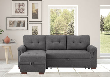 Hunter 84" Dark Gray Linen Reversible Sleeper Sectional Sofa With Storage Chaise Dark Gray Linen