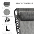 Outsunny Reclining Chaise Lounge Chair, Portable Sun Lounger, Folding Camping Cot, With Adjustable Backrest And Removable Pillow, For Patio, Garden, Beach, Grey Gray Fabric