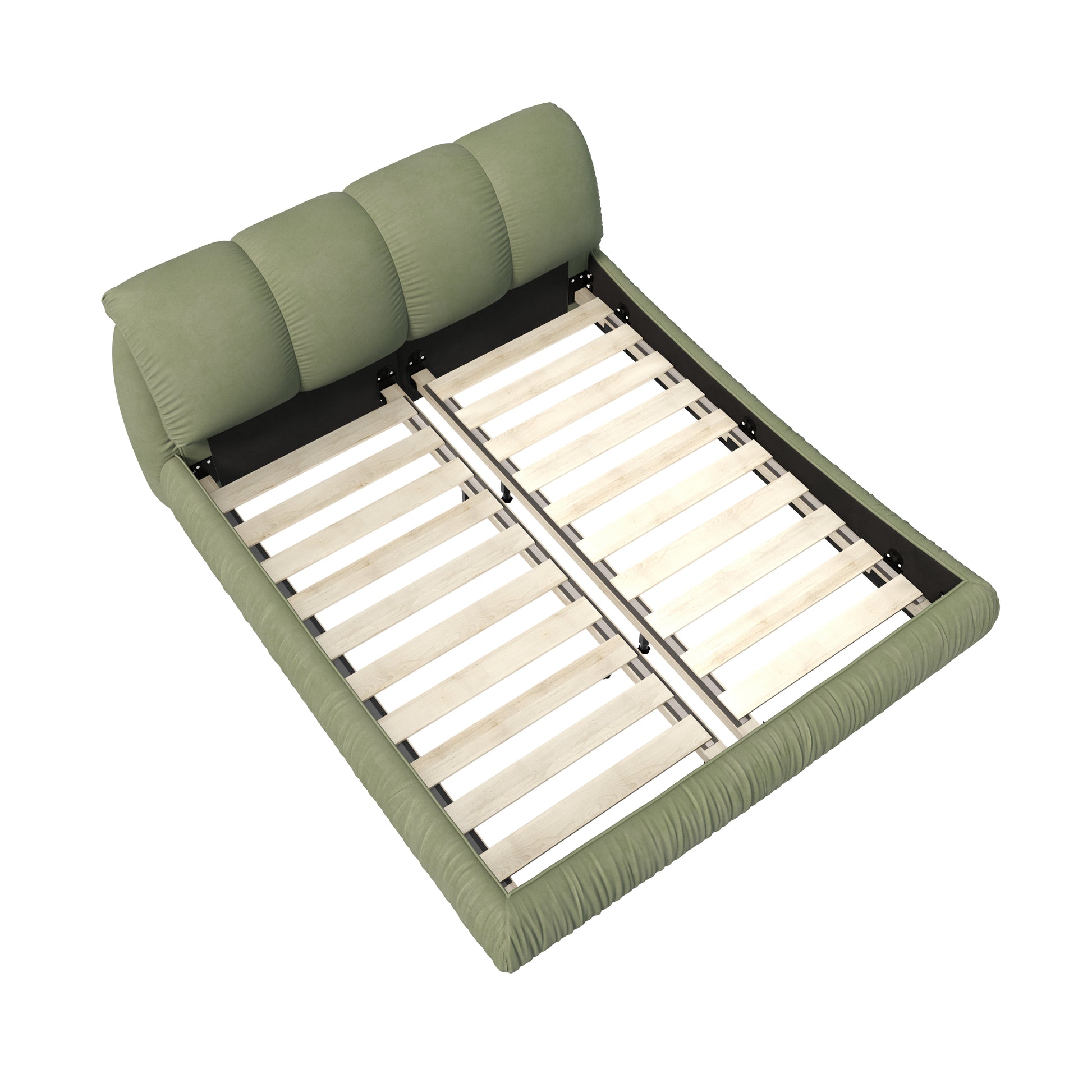 Queen Size Luxury Upholstered Platform Bed With Oversized Padded Backrest And Solid Wood Frame,Suitable For Multiple Heights Of Mattresses,Green Old Sku:W1885S00018 Box Spring Not Required Queen Green Wood Pine Solid Wood