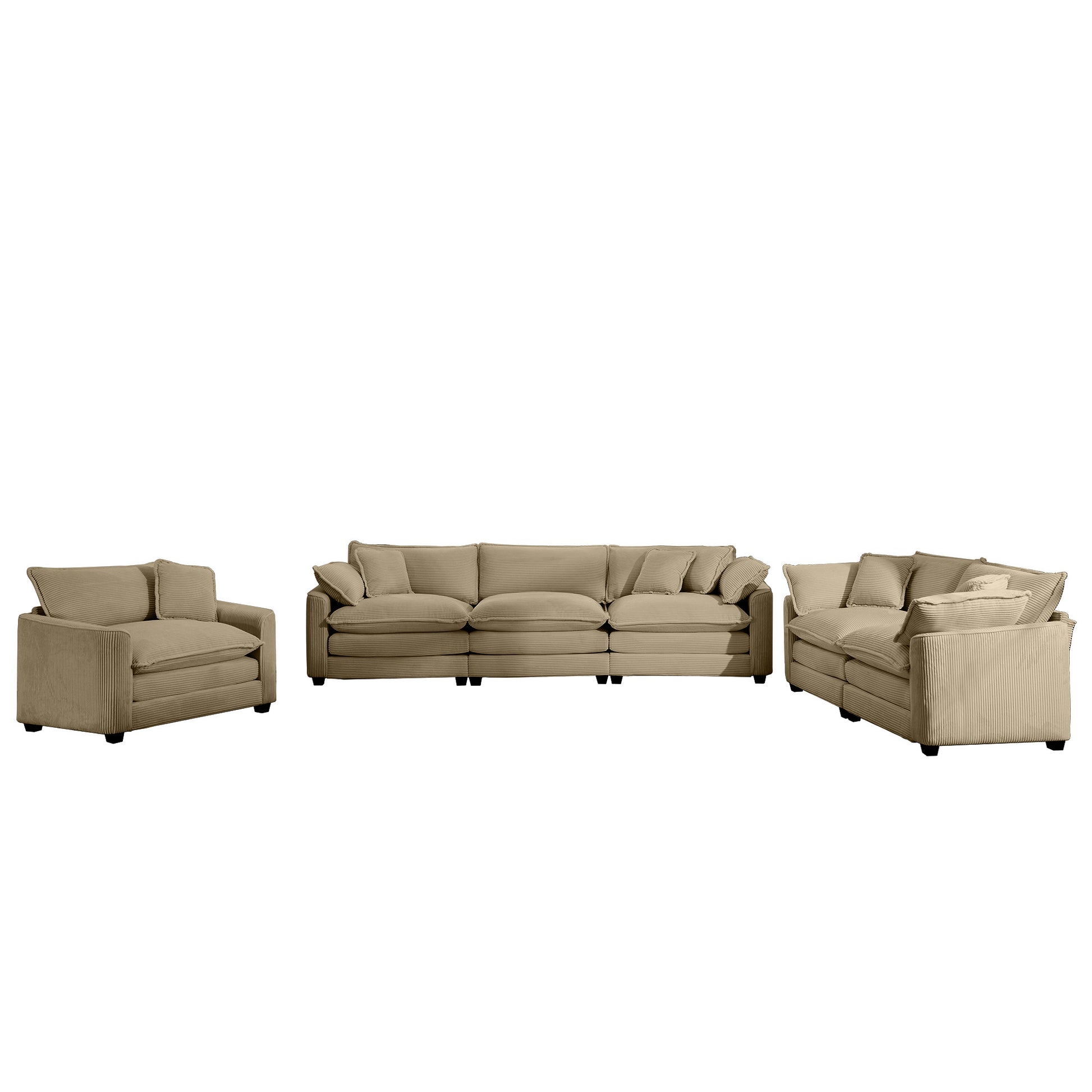 3 Piece Sectional Sofa Oversized Sectional Sofa Comfortable Sectional Sofaone Single Sectional Sofa, One 2 Seater Sofas, One 3 Seater Sofas Tan Corduroy Deep Seat Sofa Tan Corduroy 6 Seat