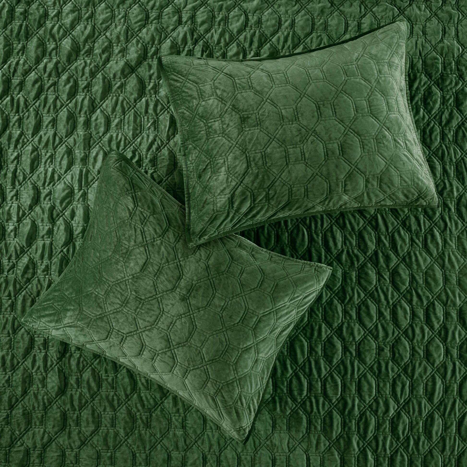 3 Piece Velvet Quilt Set Green King Cal King King Green Cotton