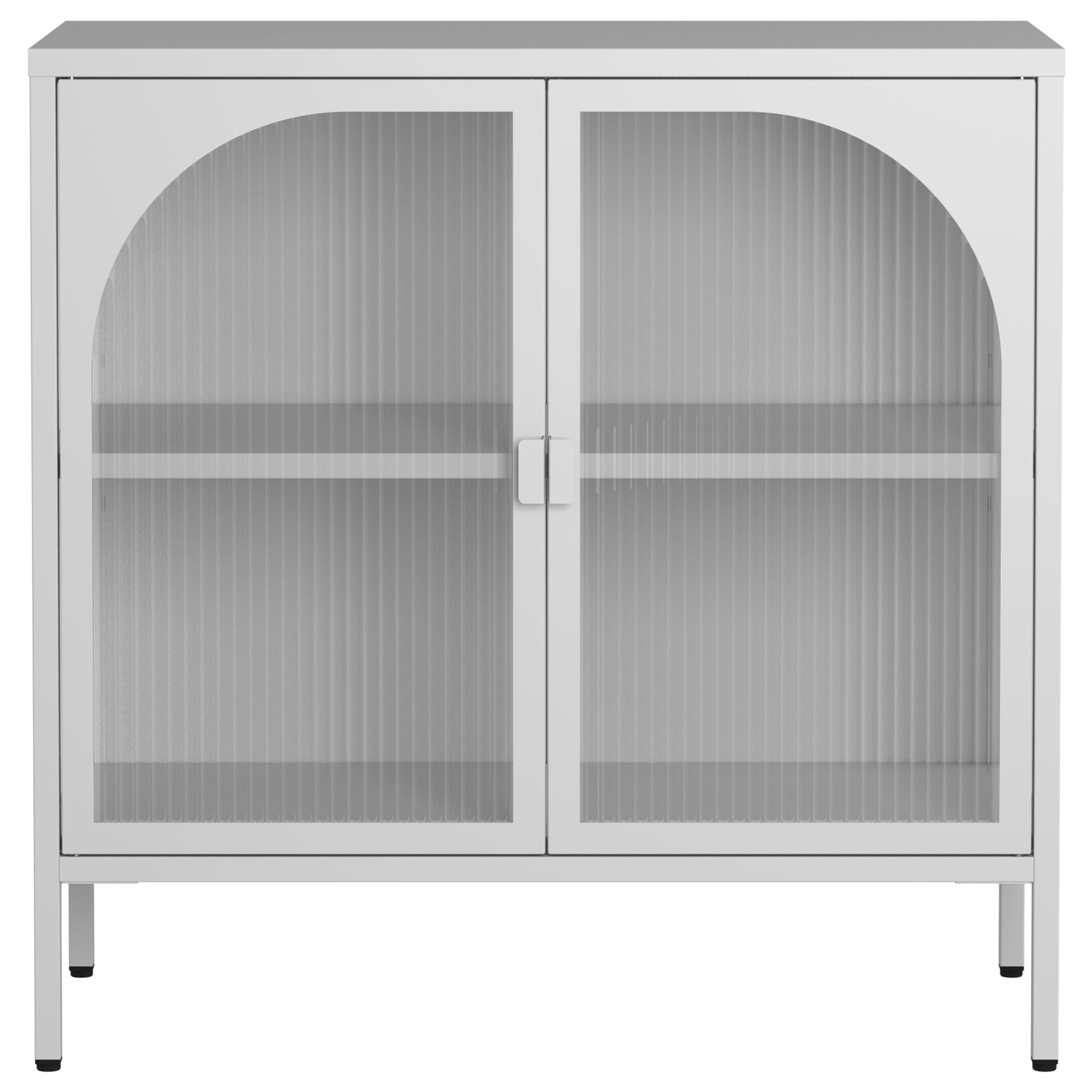 Metal Sideboard Cabinet,Accent Storage Cabinet With 2 Glass Doors,Modern Coffee Bar Cabinet With Adjustable Shelves 154 Lbs Capacity For Kitchen, Living Room And Hallway, White Accent Chests 1 2 Shelves Antique White Primary Living Space Glass Doors