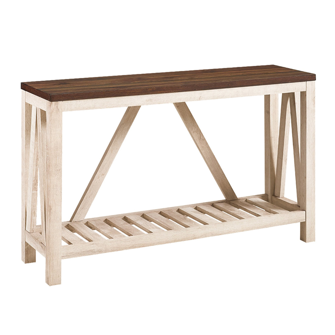 Farmhouse A Frame Entry Table With Lower Shelf Dark Walnut White Oak Walnut Mdf