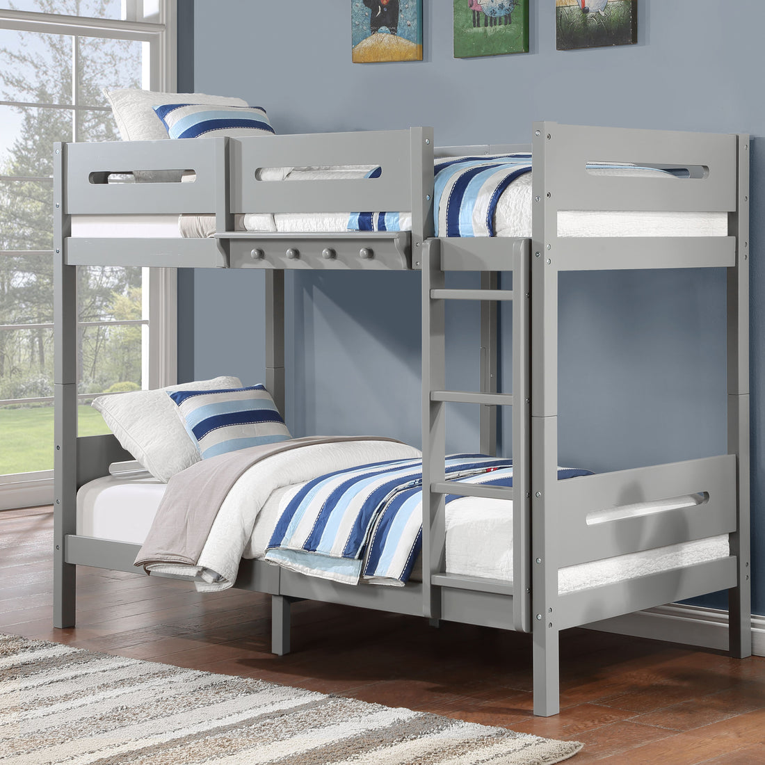 Grey Twin Twin Bunk Bed With Ladder And Hanger Grey Bedroom Wood