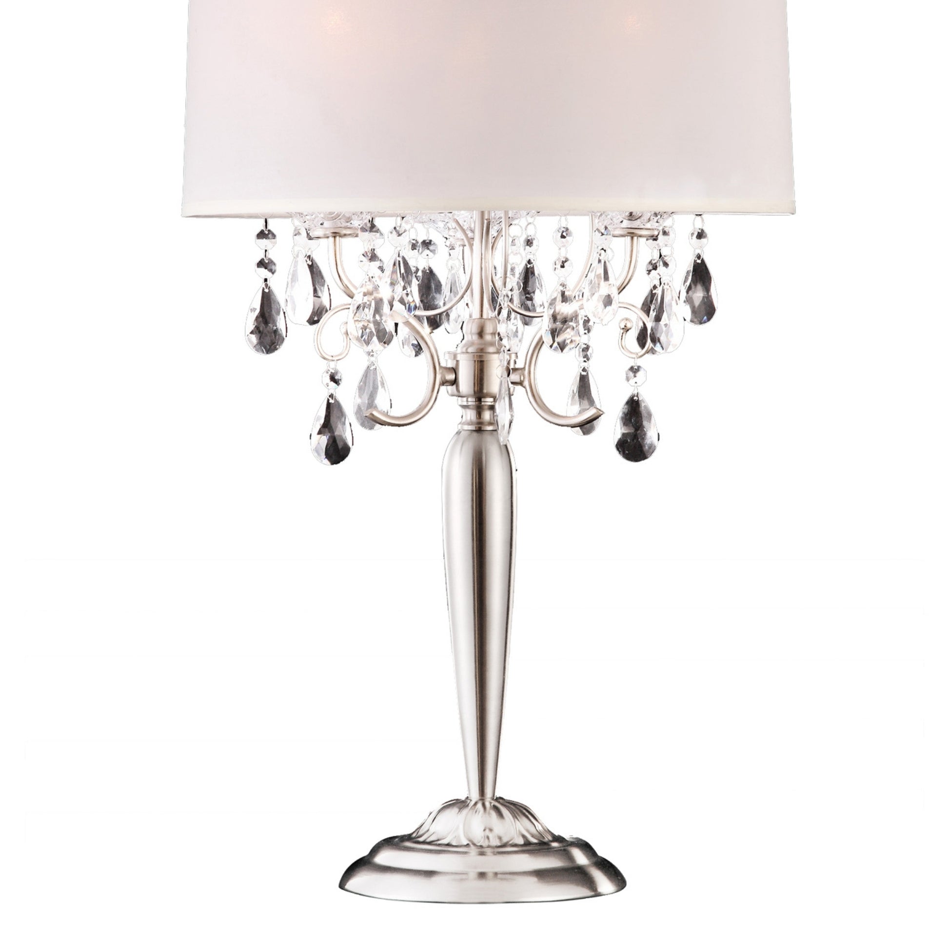 29.5" Tall Metal Table Lamp W Silver Finish And Crystal Accents, Ivory Shade Silver Metal