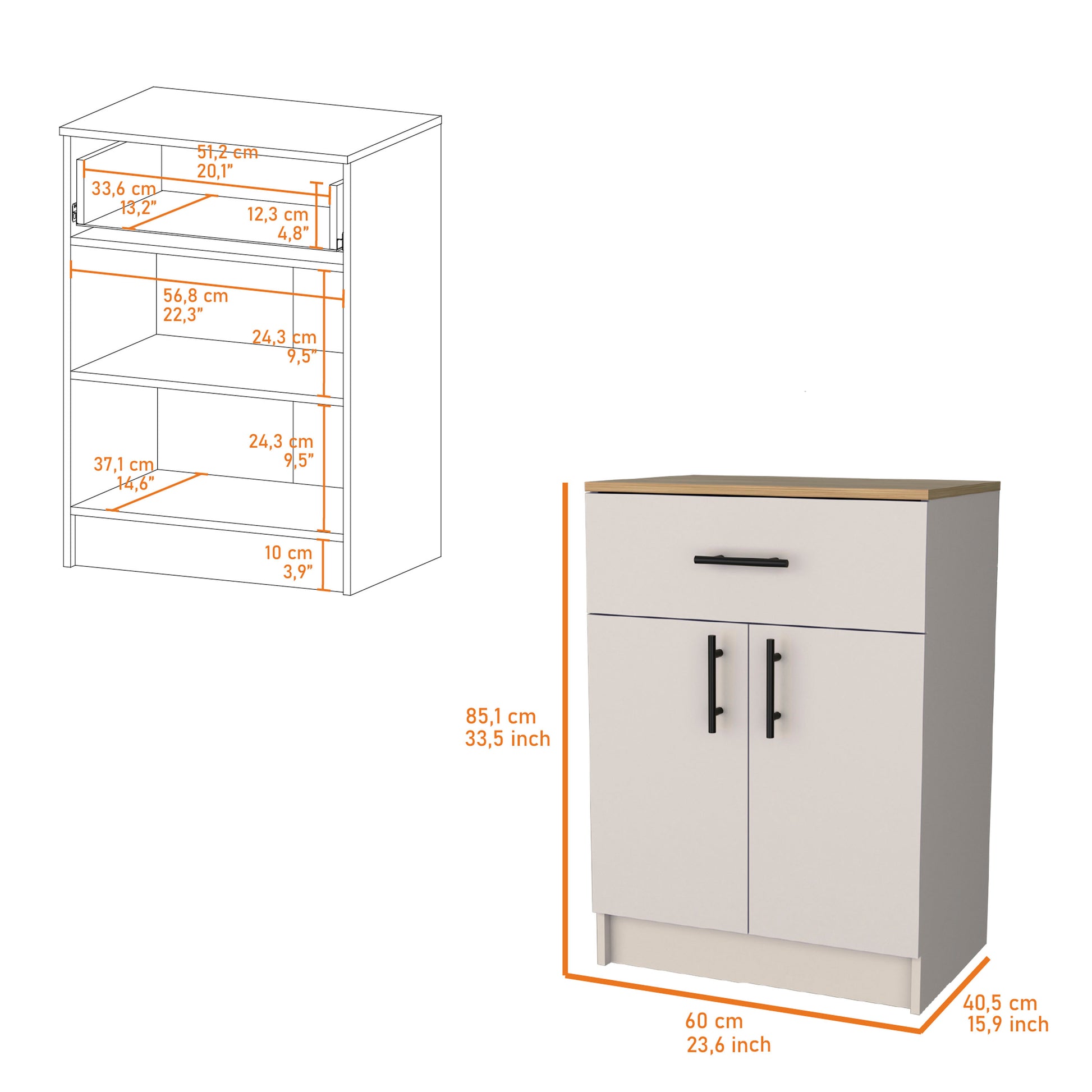 Cope Kitchen Pantry In Melamine With 2 Doors And 1 Drawer, Ivory Natural Oak Multicolor Kitchen Contemporary,Modern Particle Board Shelves Included Melamine