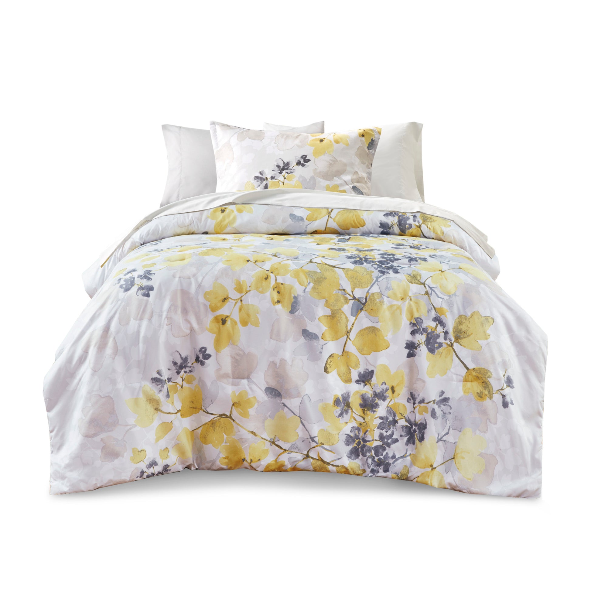 Comforter Set With Bed Sheets Yellow Full Multicolor Polyester