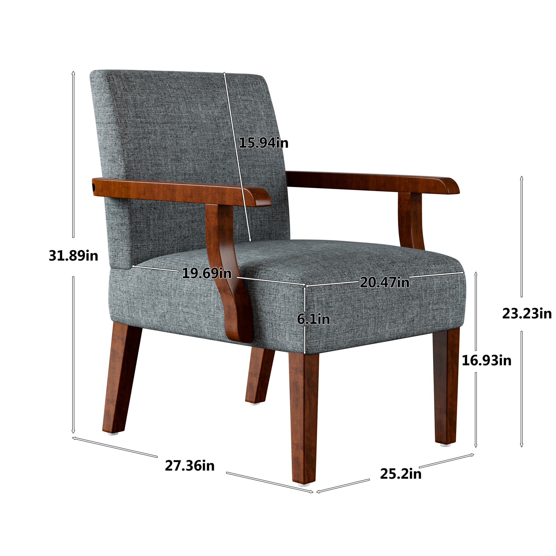 Fabric Accent Arm Chair Set Of 2 With Round Wood Table Grey Fabric