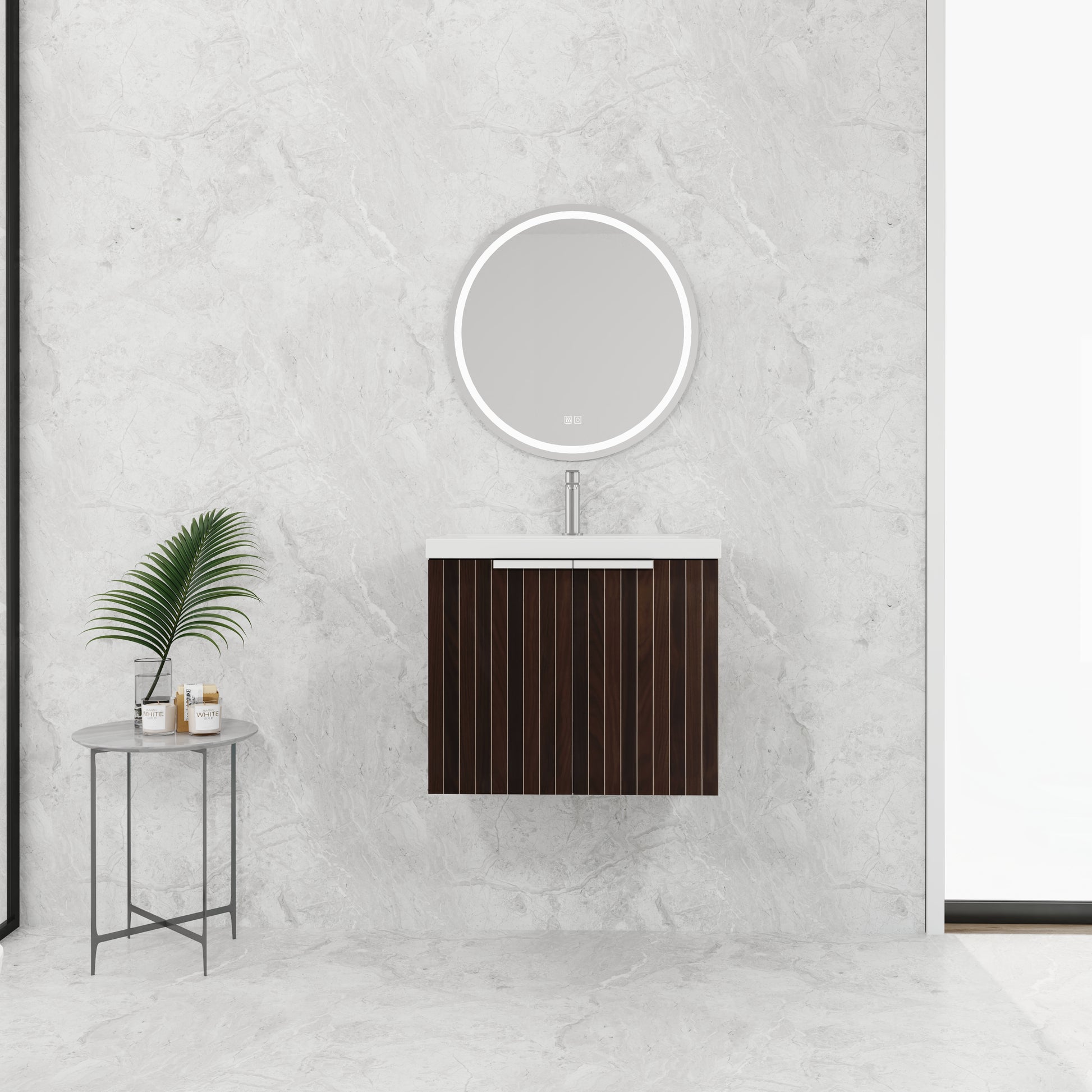 24 Inch Bathroom Cabinet With Resin Sink,Soft Close Doors,Float Mounting Design, For Small Bathroom Silver Brown Stripe Bathroom Modern Plywood Plywood