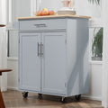 Homcom Kitchen Island Cart Rolling Trolley Cart With Drawer, Storage Cabinet & Towel Rack, Gray Grey Rubber Wood