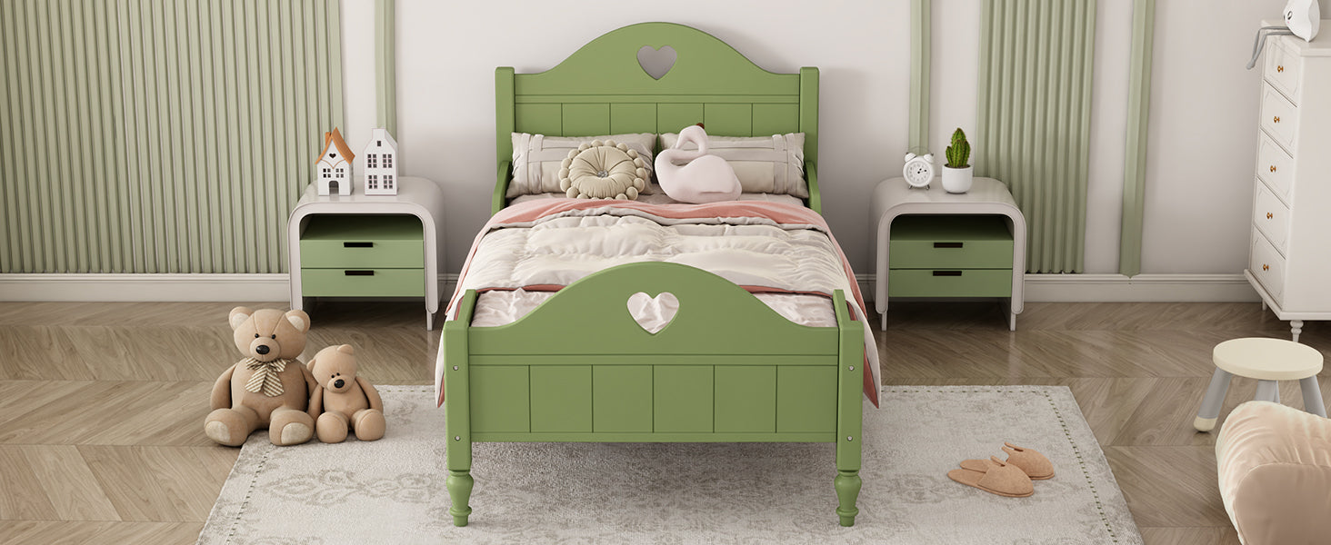 Girl'S Beautiful Princess Bed Macaron Twin Size Toddler Bed With Side Safety Rails And Headboard And Footboard, Oliver Green Olive Green Solid Wood Mdf